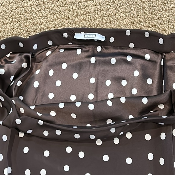NEW AYR The La Di Da Sicilian Umber Dot Brown Silk Midi Skirt size X-Large - Picture 5 of 12